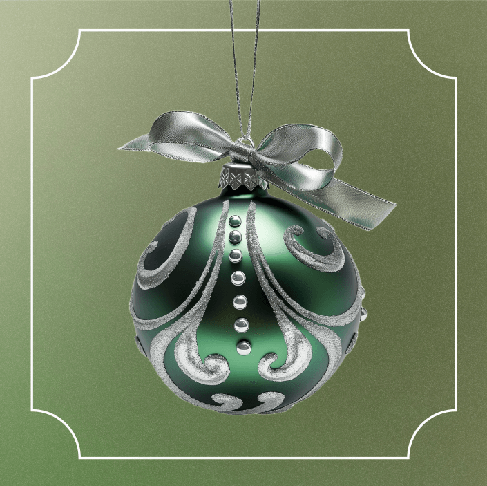 Boule de Noël verre mercuré dorée avec motifs verts